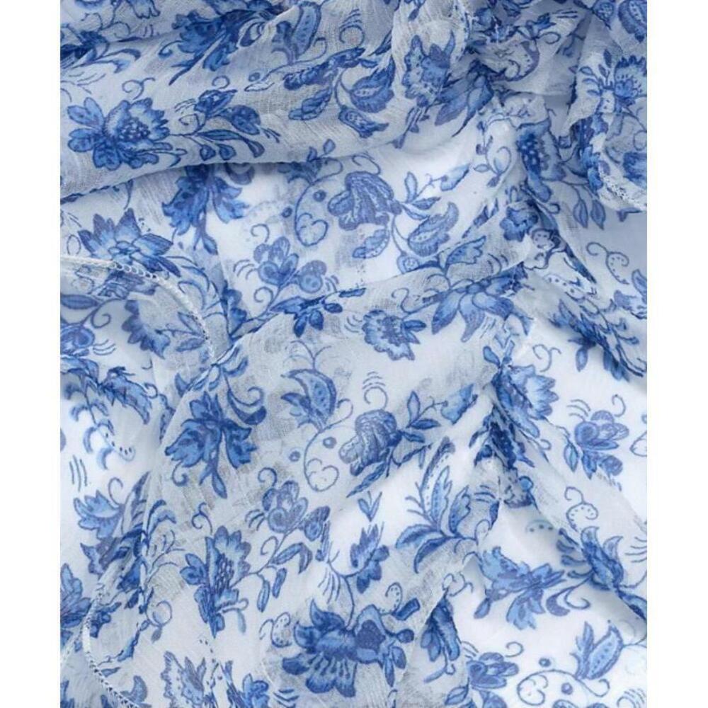 Ralph Lauren Women's Blue/White Jacobean Floral Ruffle Scarf One Size - Picture 2 of 2